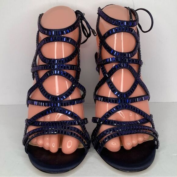 Gianni Bini Crystal Navy Blue Rhinestone Sandal Heels Women's Shoes Sz 7.5 - Picture 7 of 11
